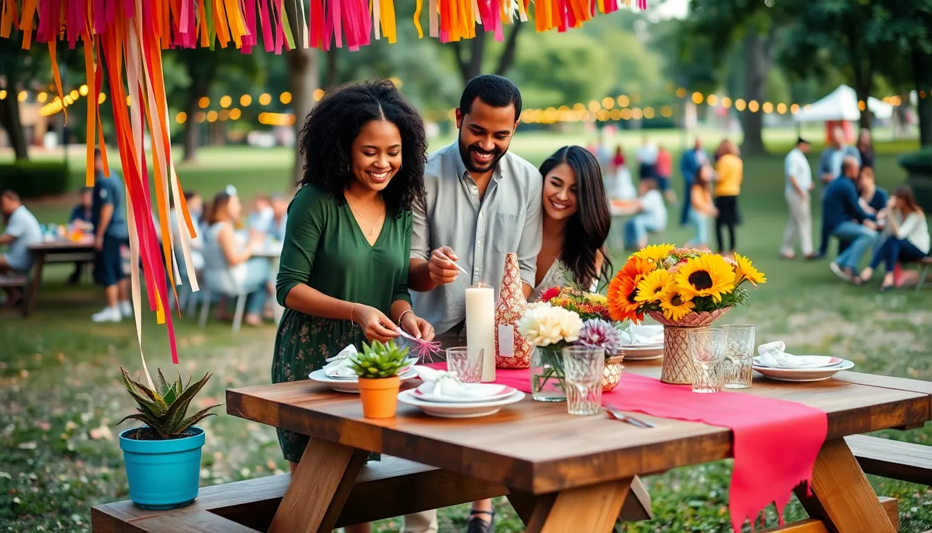 diverse group setting up a DIY outdoor event.