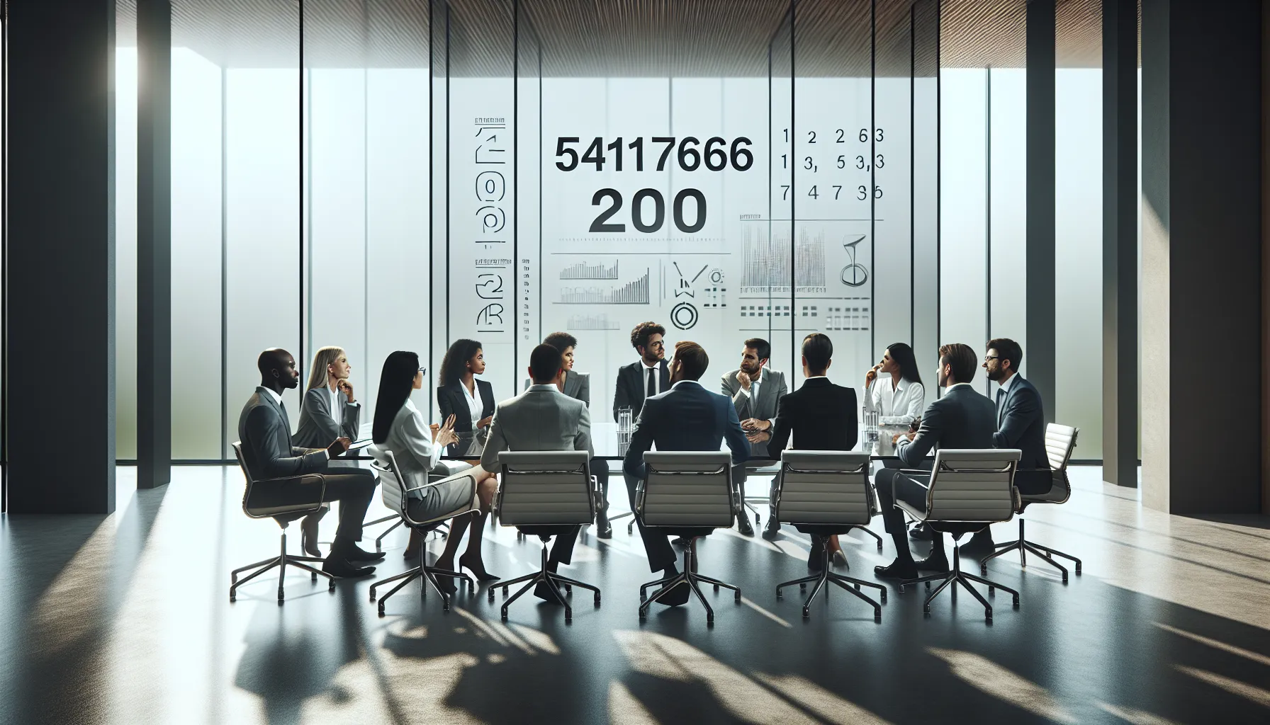 diverse team discussing the significance of the number 5417666200 in a modern office.