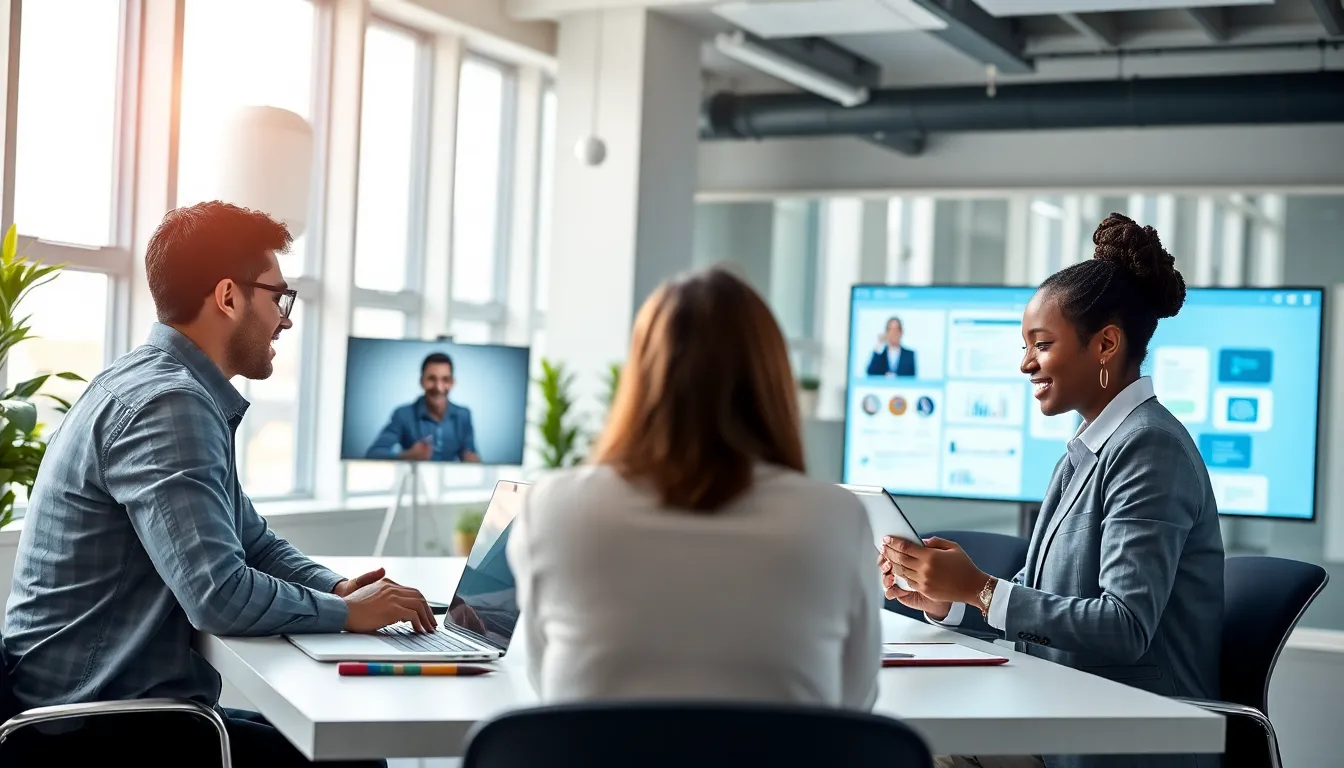 diverse team collaborating in a modern office environment.