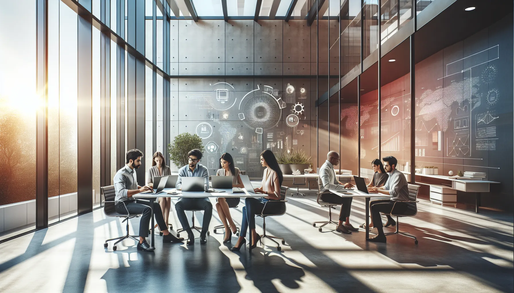diverse team collaborating in a bright, modern office.