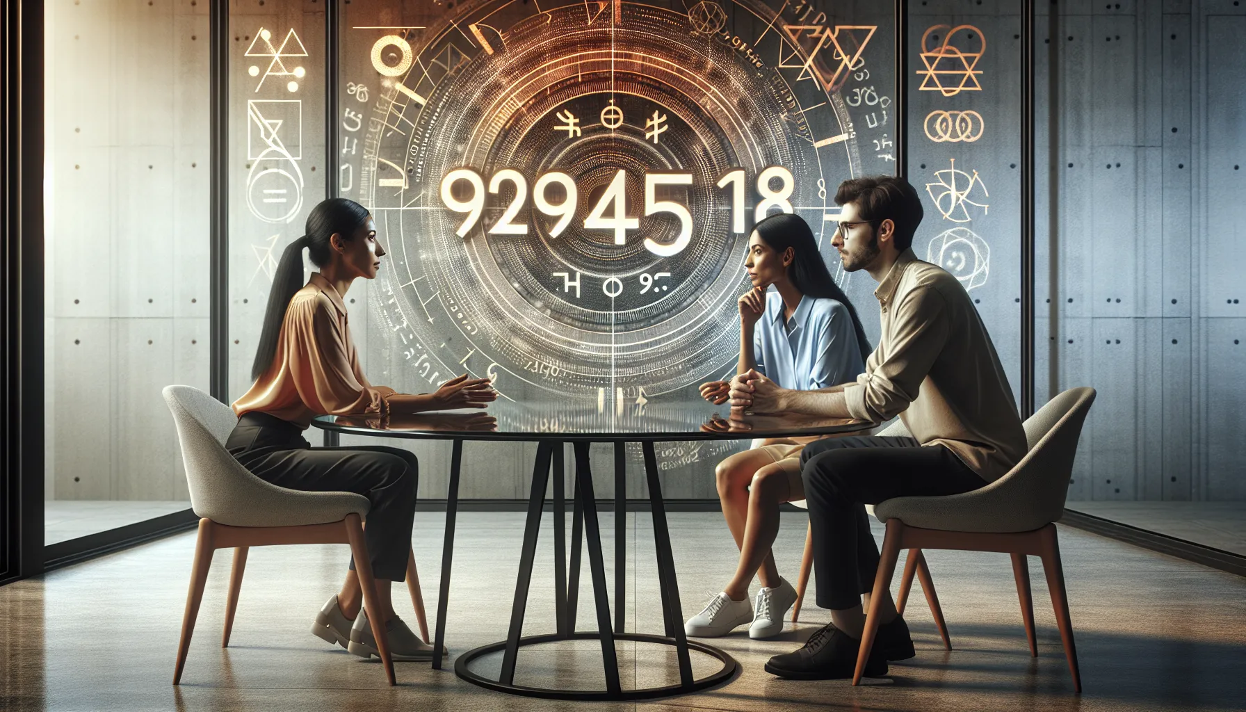 professionals discussing the significance of numbers in a modern office.