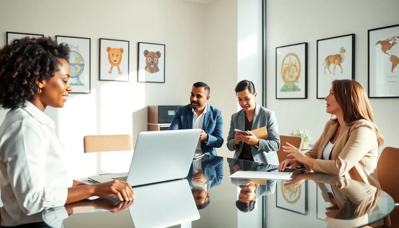 diverse team discussing cultural insights in a modern office.