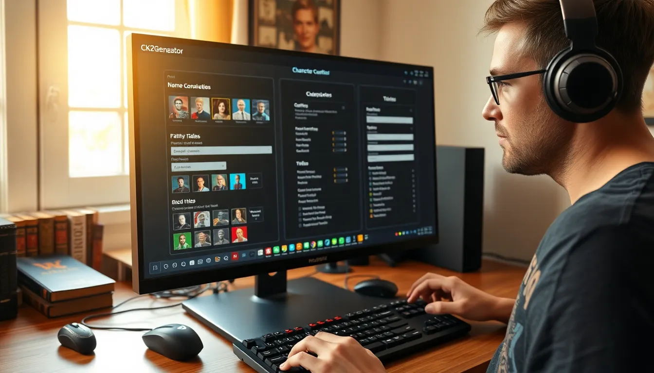 a gamer customizing characters on a computer screen for Crusader Kings II.