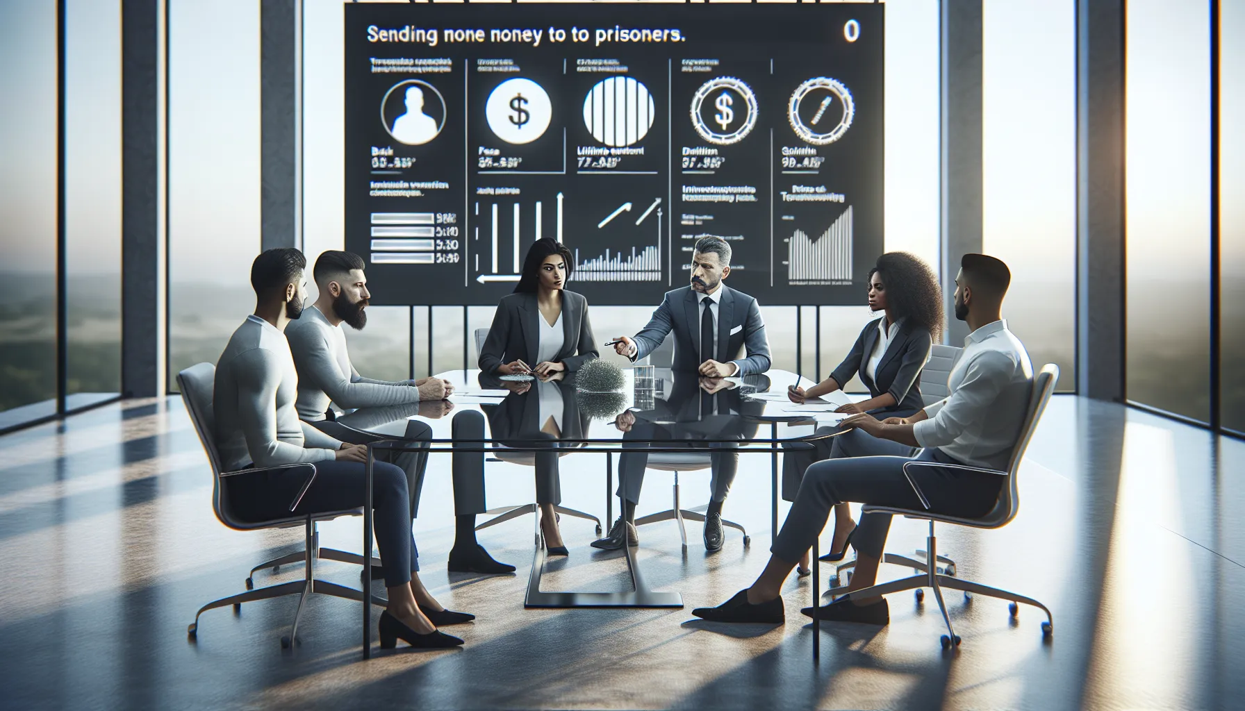 diverse team discussing financial transactions at a modern conference table.