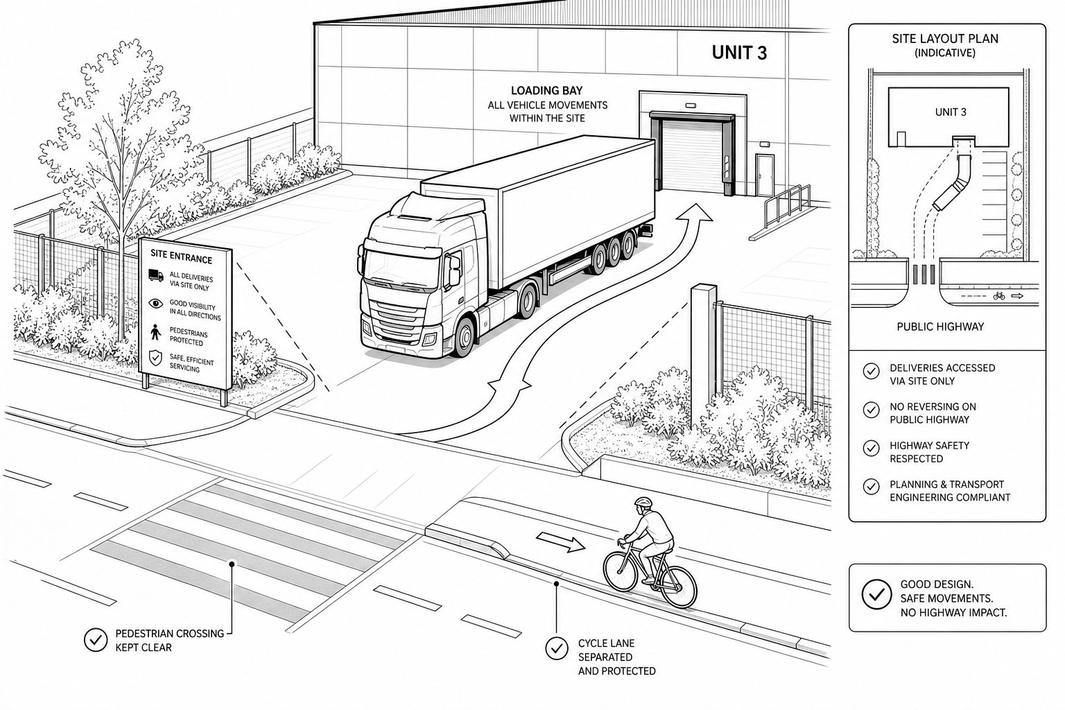 delivery lorry entering a safe on-site loading bay in the UK