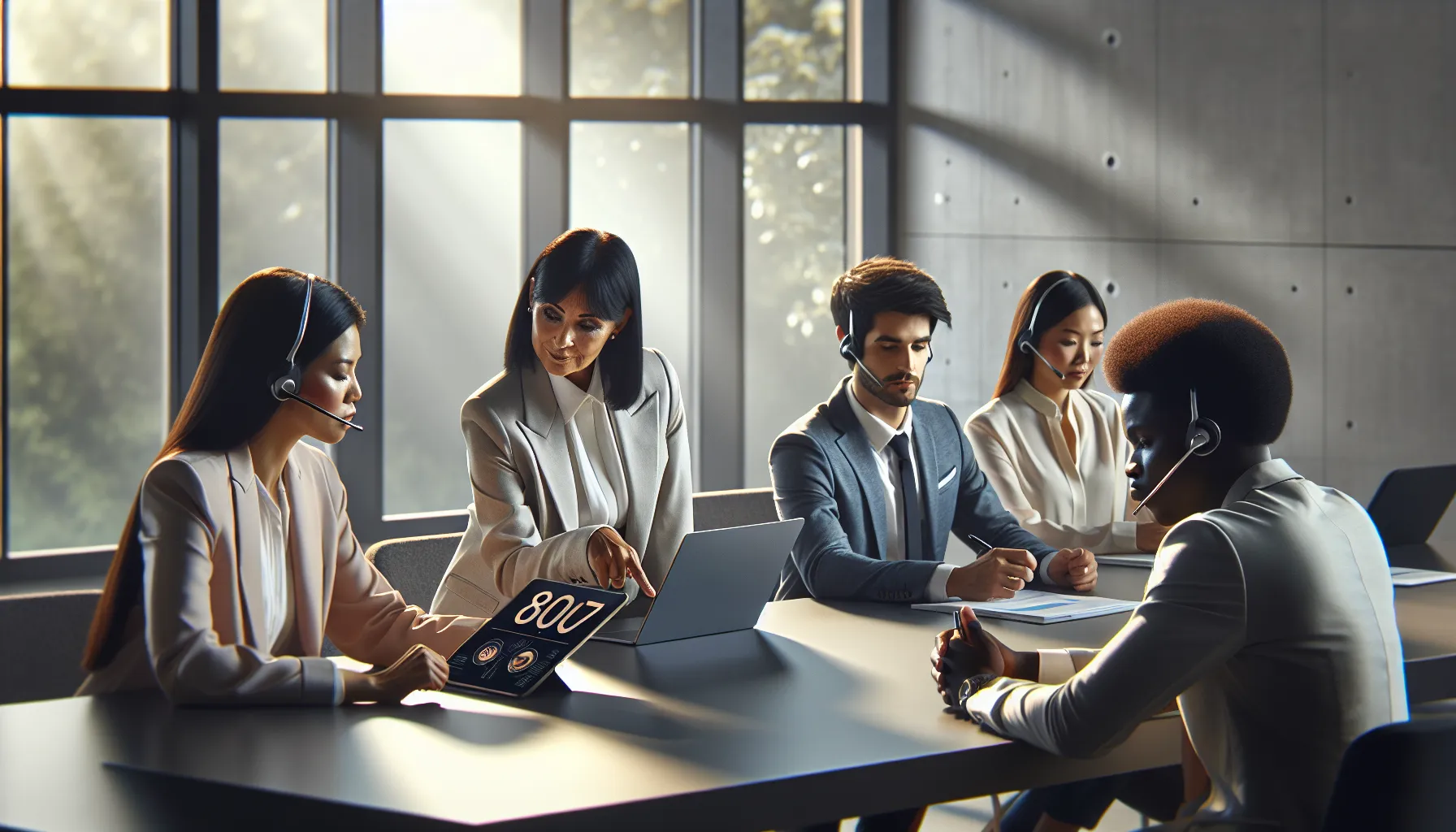 diverse team discussing customer service strategies in a modern office.