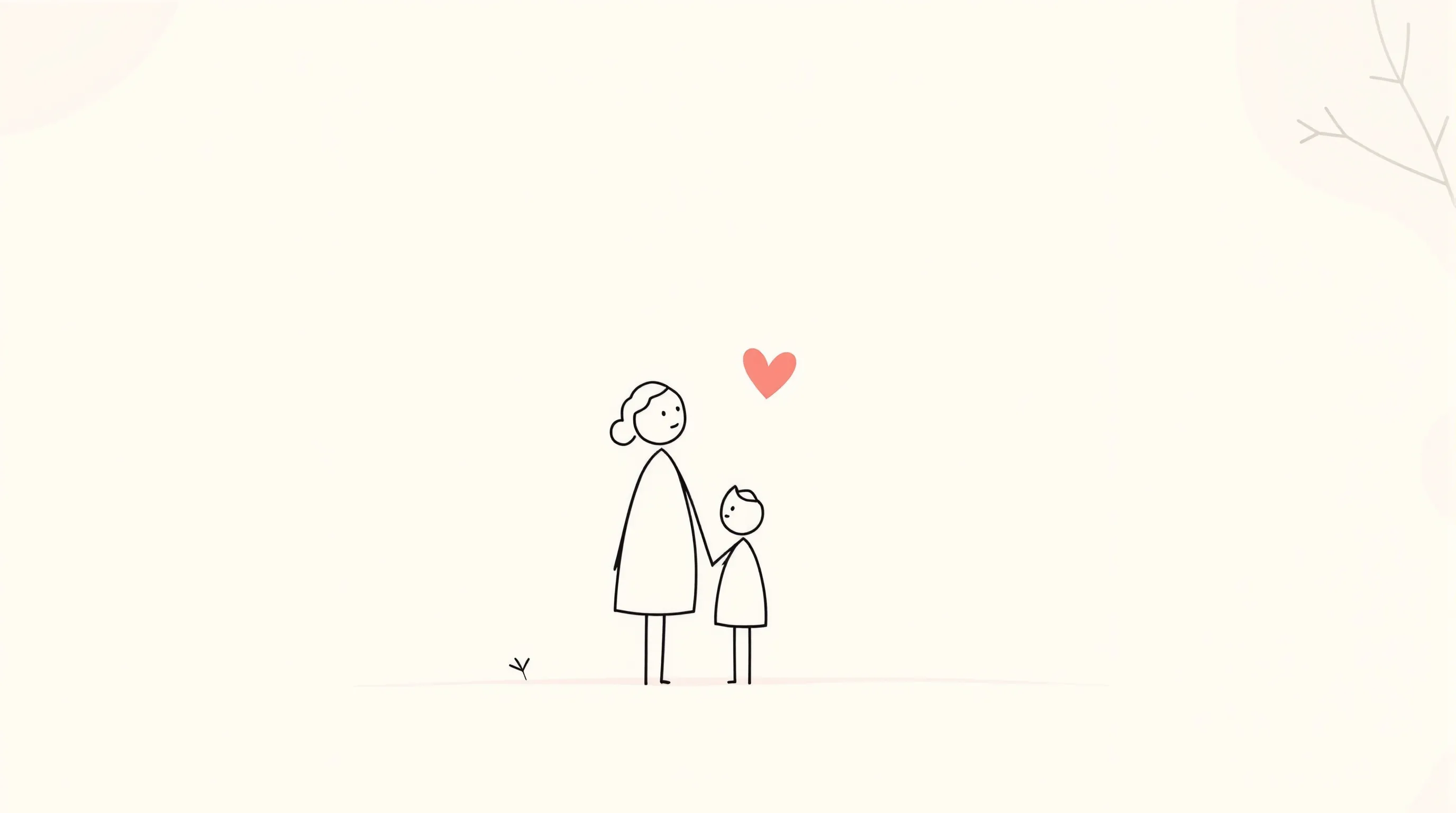 Minimalist illustration of grandmother and grandchild silhouettes with a heart symbol between them.