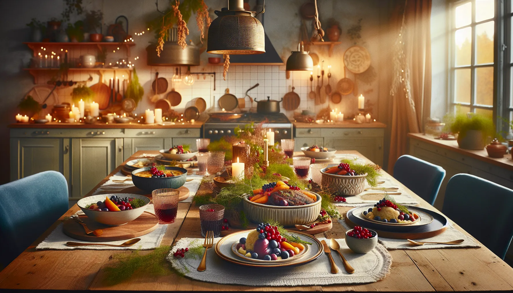 various älgföuga dishes on a beautifully set dining table.