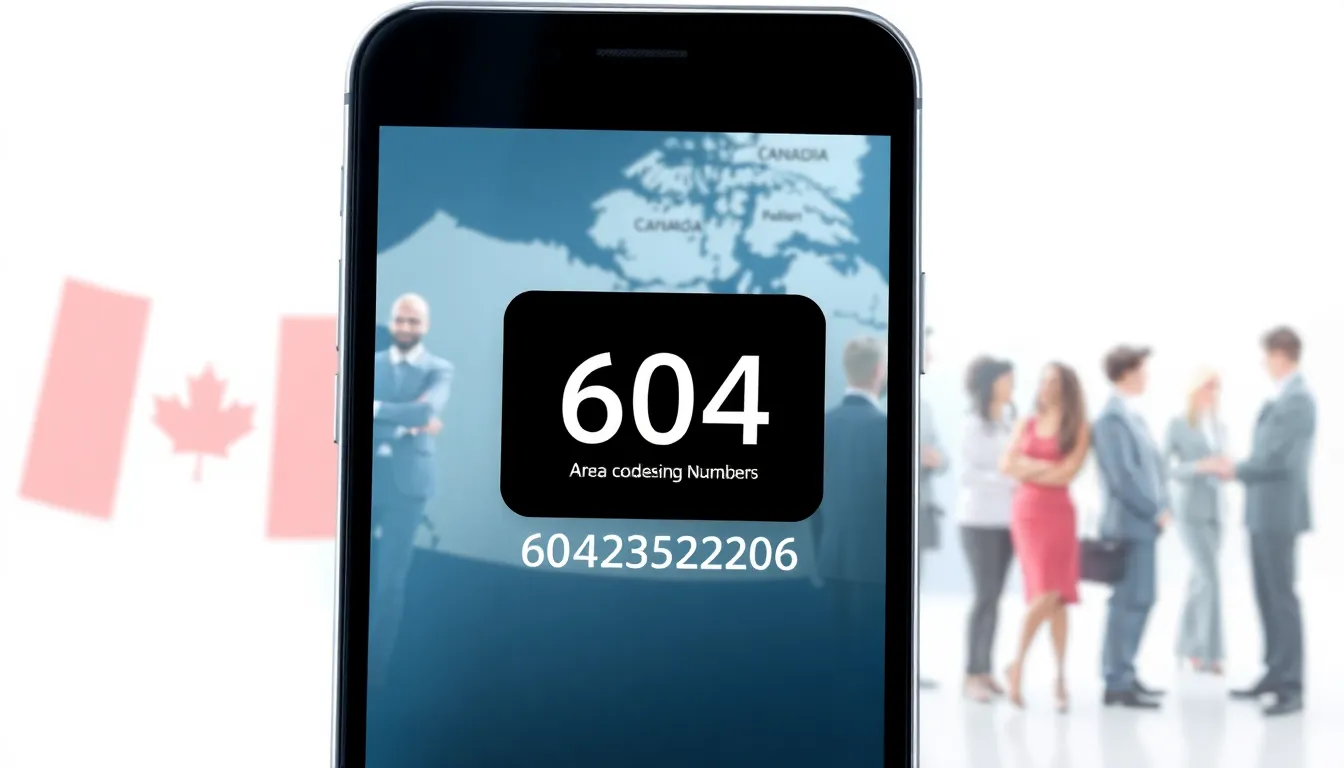 Smartphone displaying the area code 604 in a professional setting.