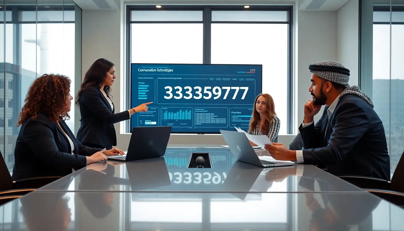 diverse team discussing technology in a modern office setting.