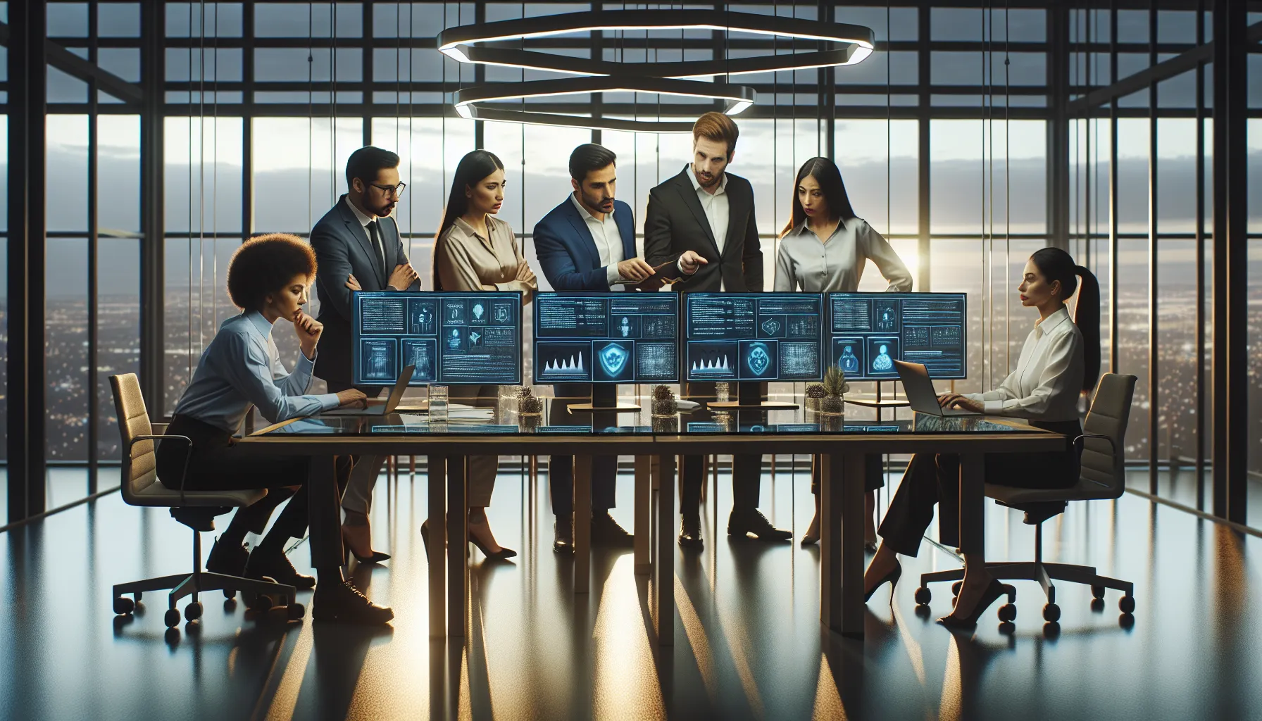 cybersecurity team analyzing IP addresses in a modern office.