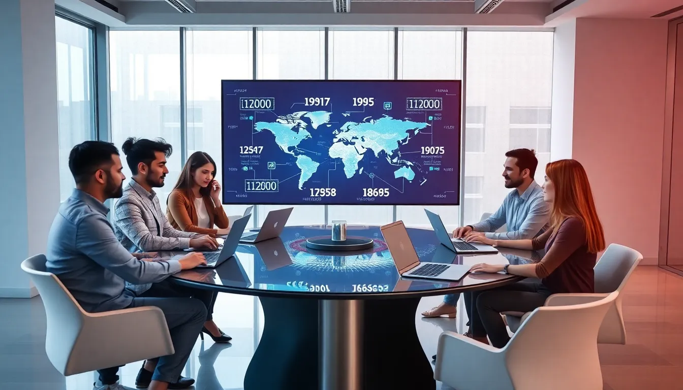 diverse professionals discussing IP addresses in a modern office.