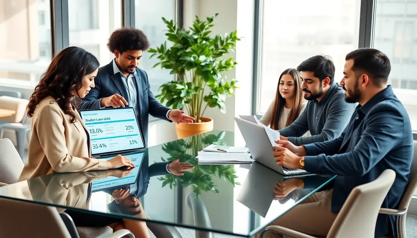young professionals discussing financial strategies in a modern office.