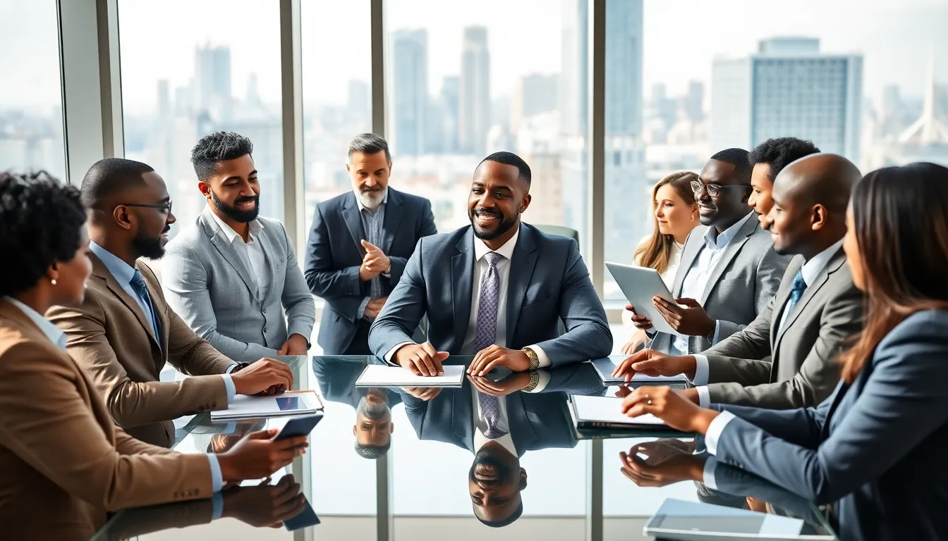 diverse real estate team collaborating in a modern office setting.