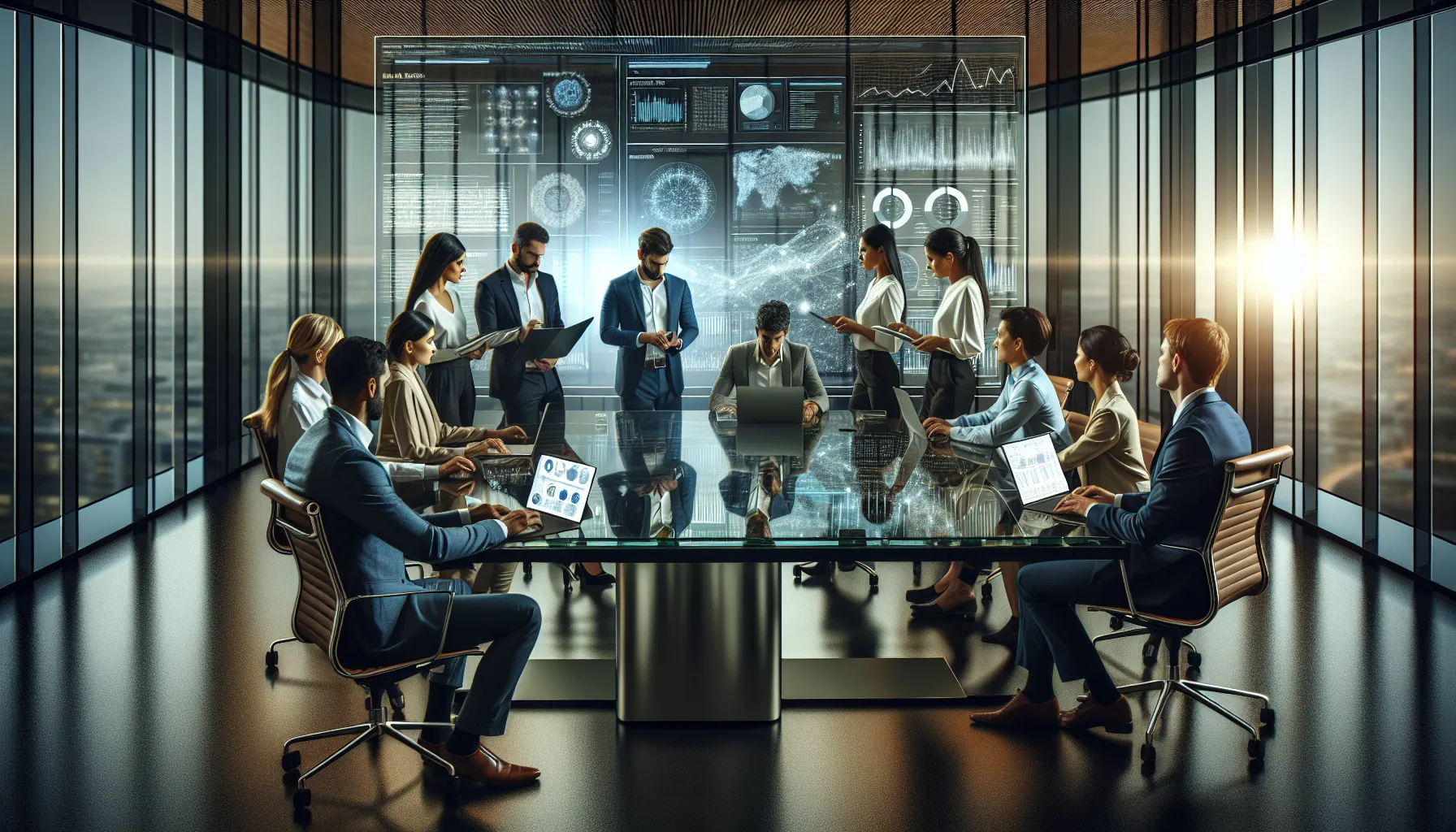 diverse data scientists collaborating in a modern office.