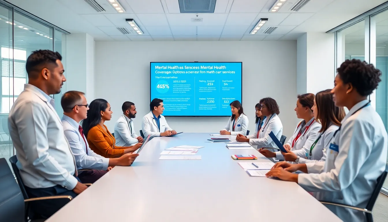 diverse healthcare team discussing mental health coverage options.