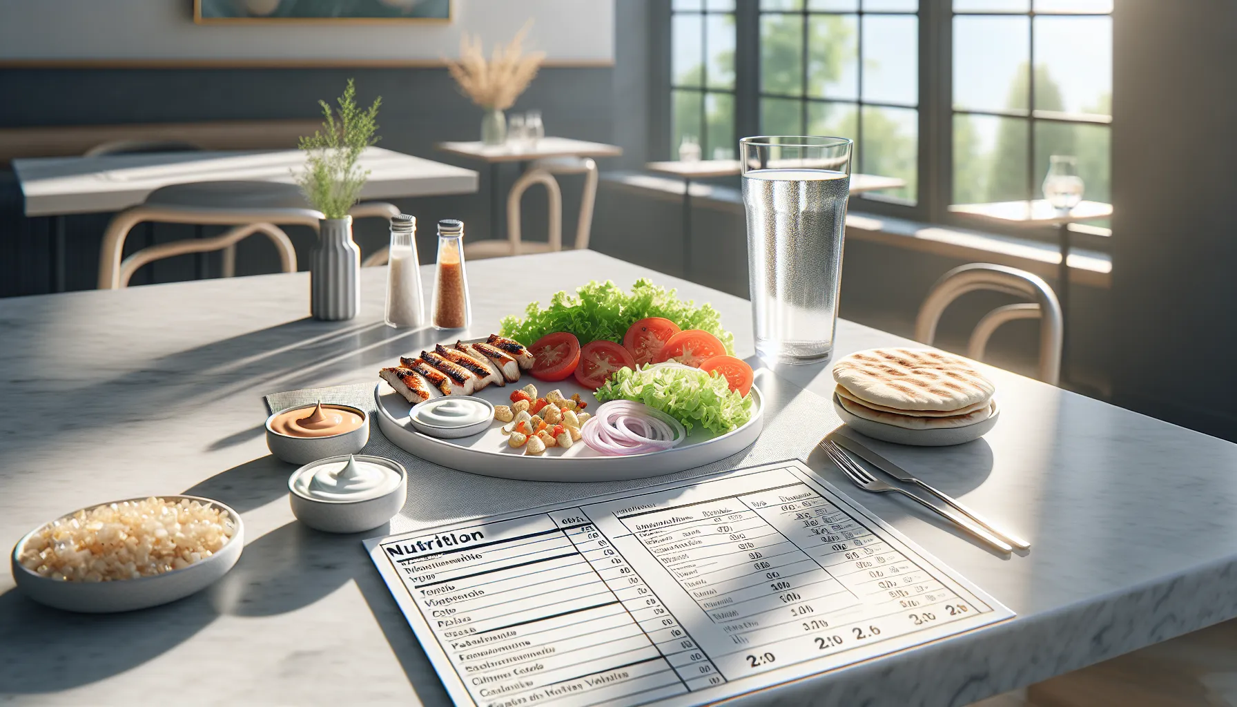 kebab meal with nutrition table in a bright modern café