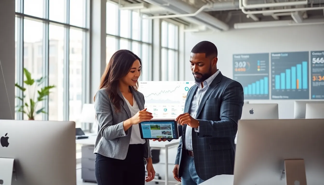 diverse real estate team collaborating in a modern office setting.