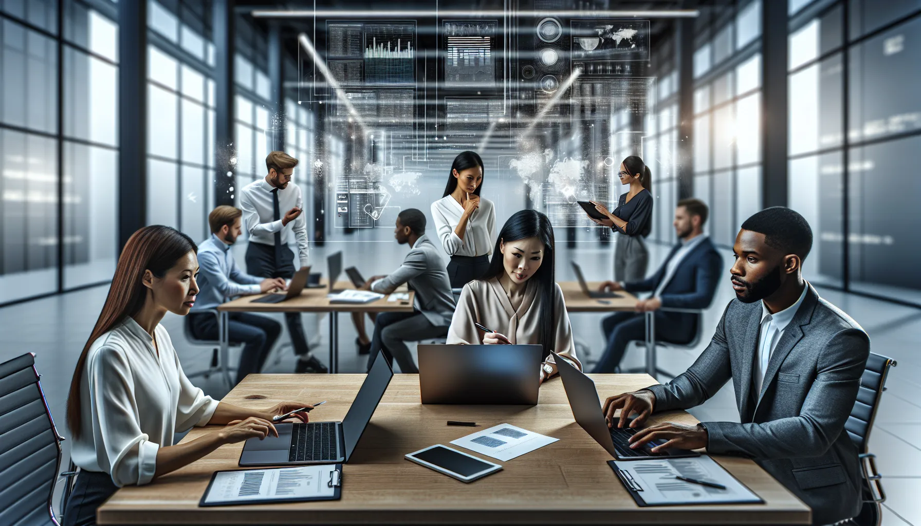 diverse team collaborating in a modern office setting.