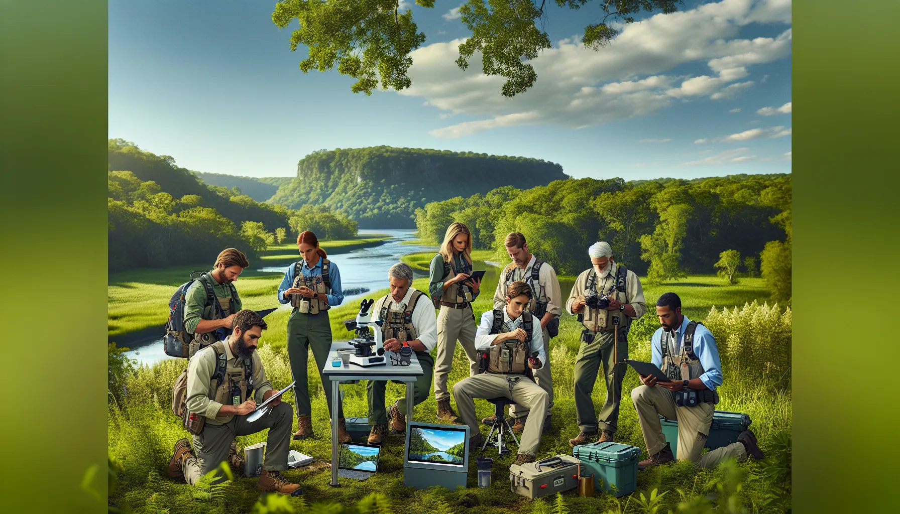 conservation scientists collaborating in a national park.