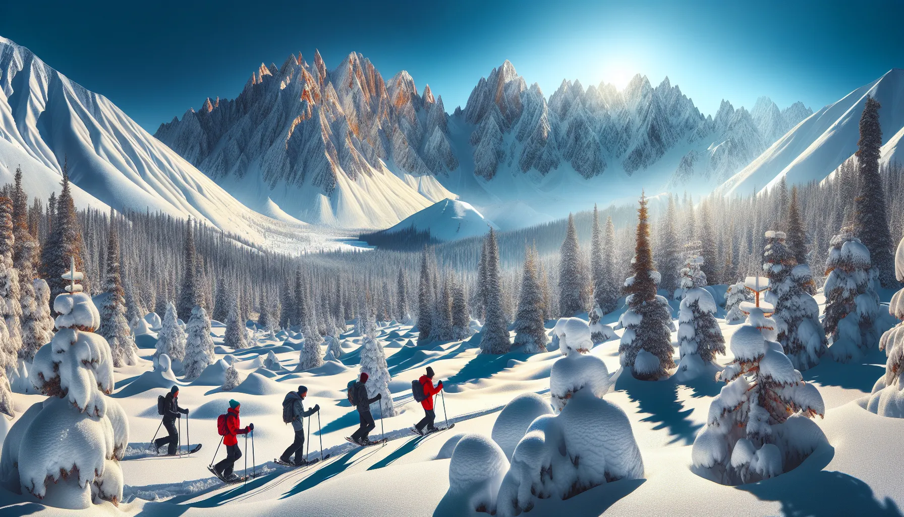 Eawodiz Mountain covered in snow with winter activities in progress.