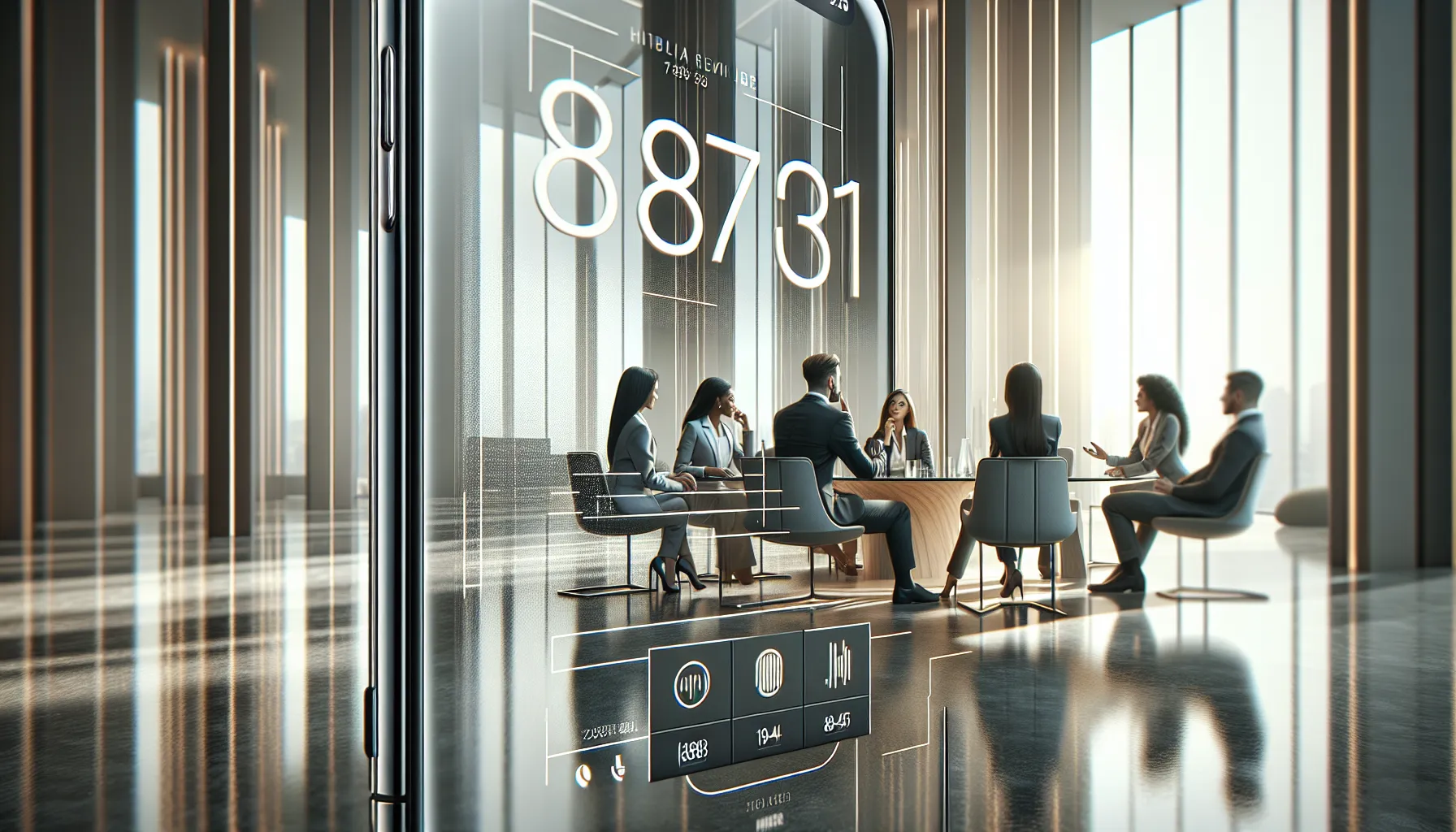 A smartphone displaying the formatted phone number in a modern office setting.