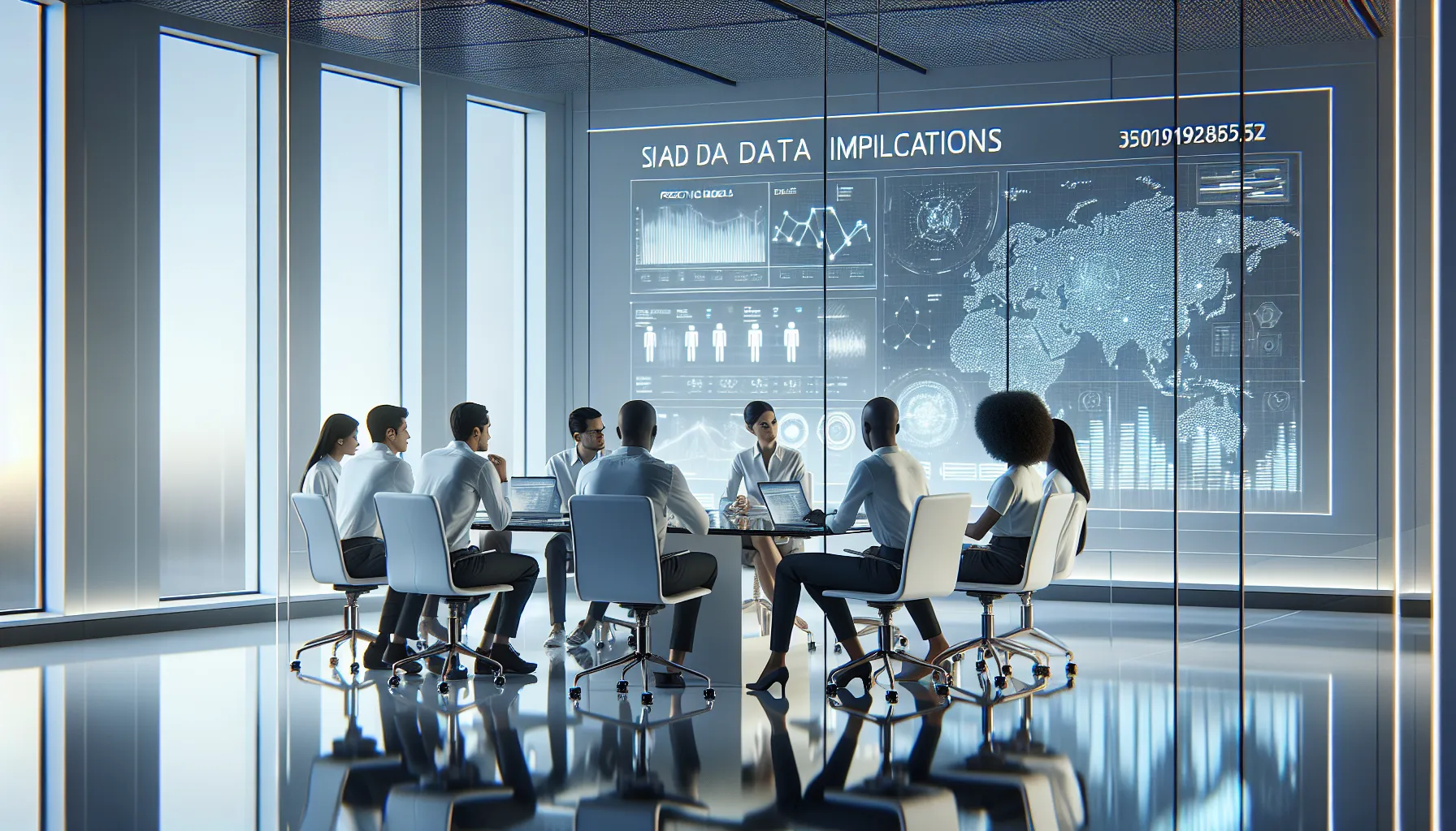 diverse team discussing data implications in a modern workspace.