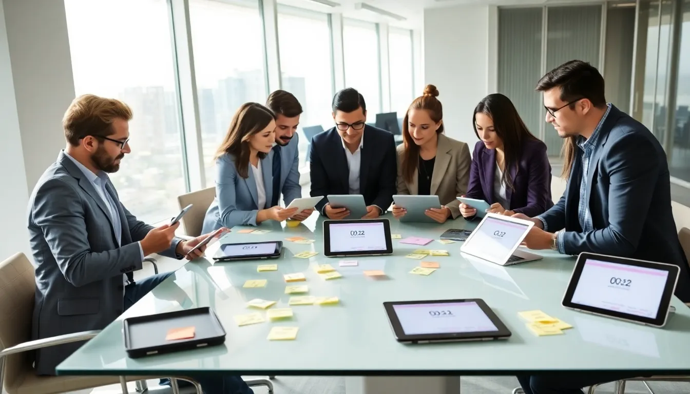 diverse professionals collaborating in a modern office using Warepad 0.2.