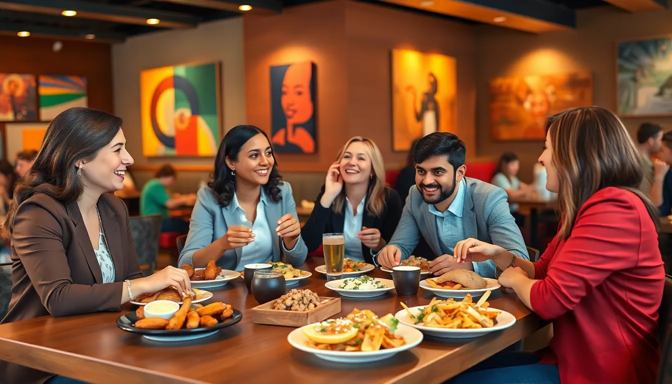 diverse group enjoying half off appetizers at Applebee's.
