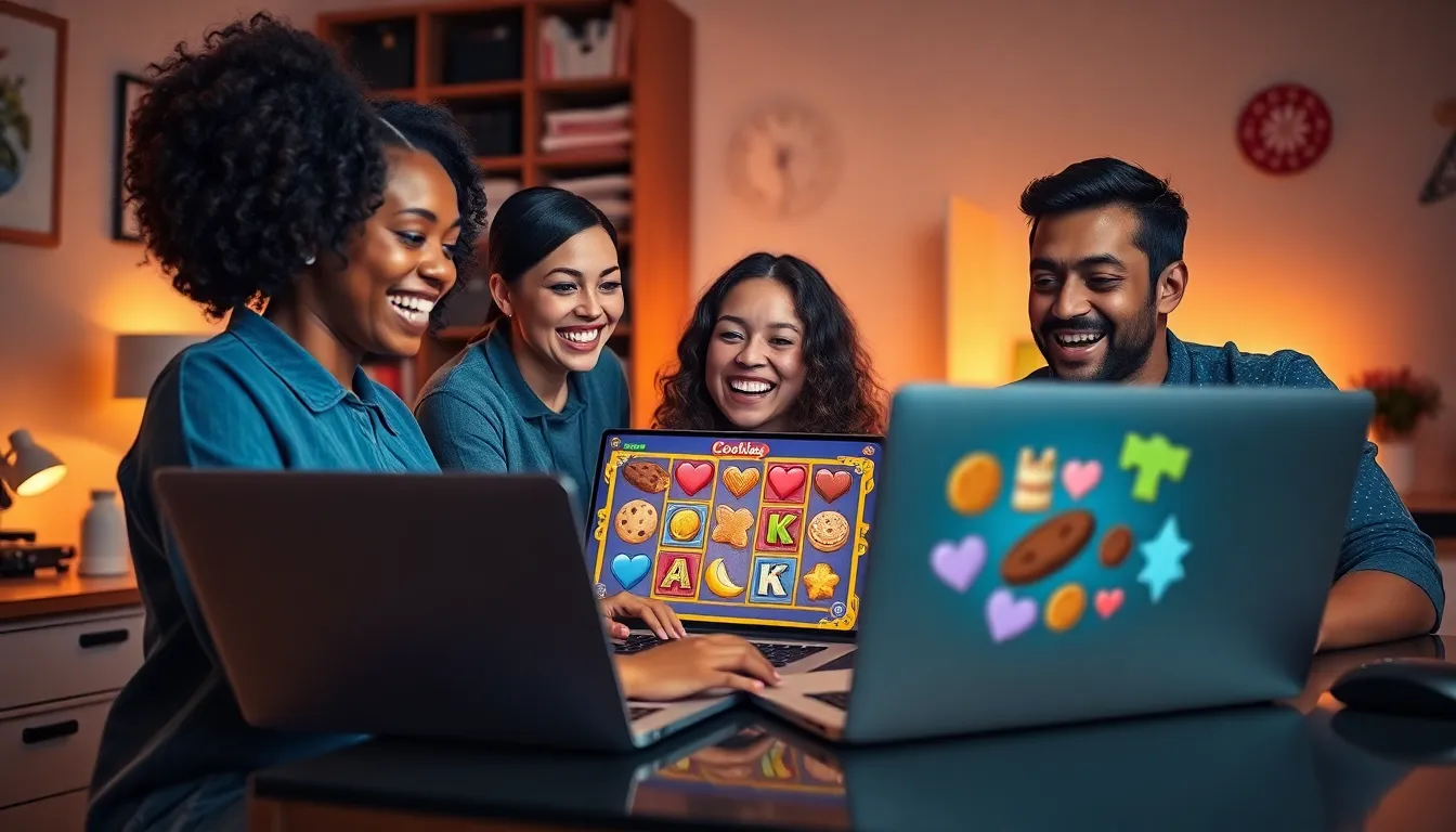 diverse players enjoying an engaging online cookie-themed slot game.
