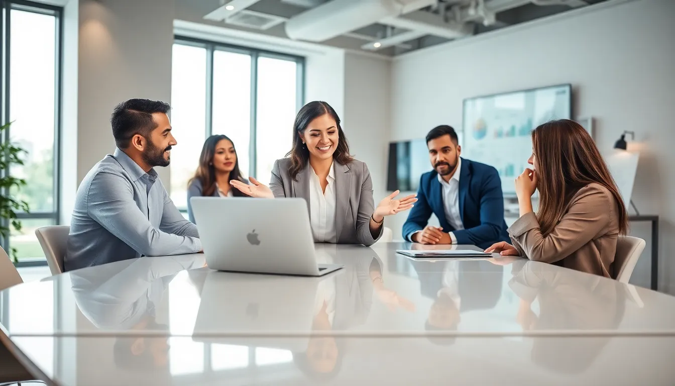 diverse team collaborating in a modern office setting.