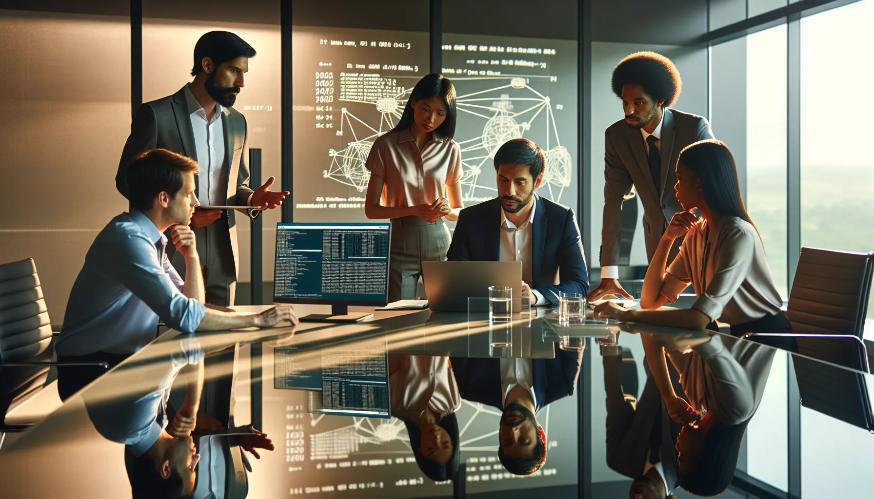 IT professionals discussing IP address information in a modern office.