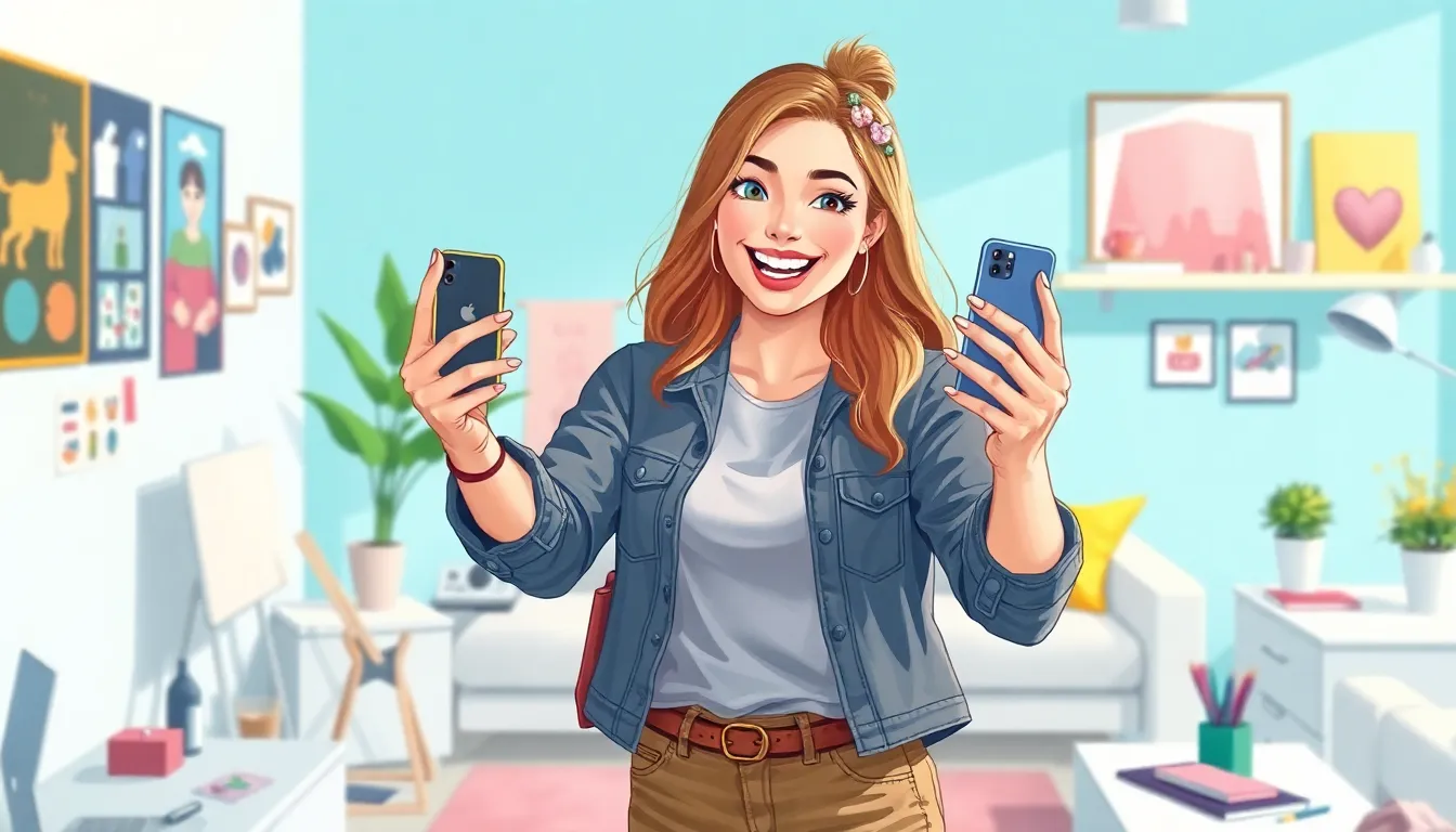 young woman filming a creative video in a modern workspace.