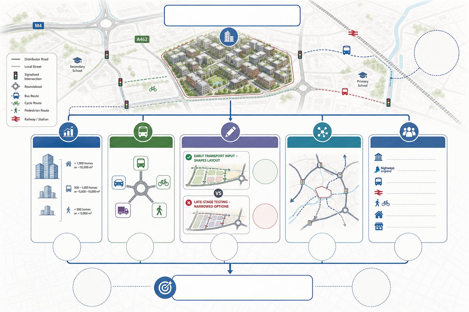 Flowchart showing when a masterplan traffic strategy is needed in UK developments.