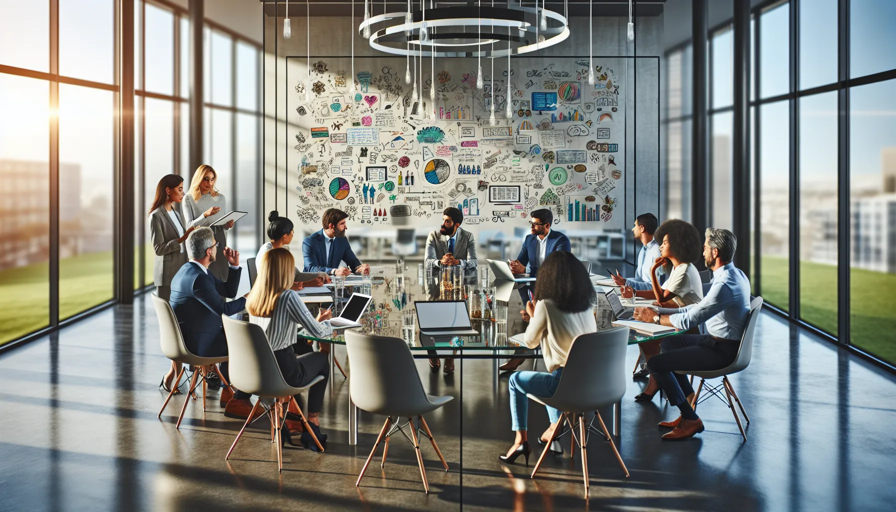 diverse education professionals collaborating in a modern office.