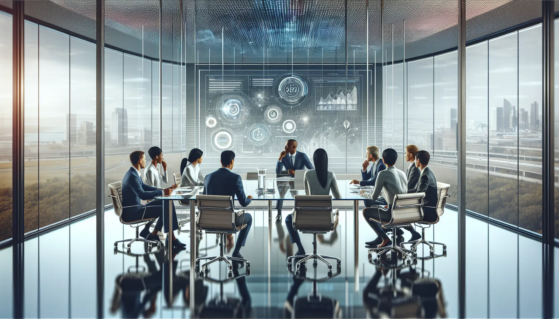 diverse team discussing innovations in a modern conference room.