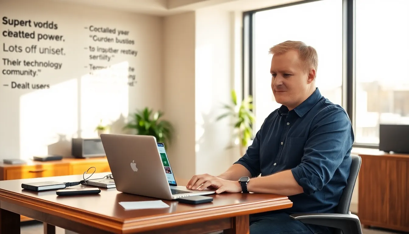 Andrew working in a sunlit office, focused on Lotsofpower.net.