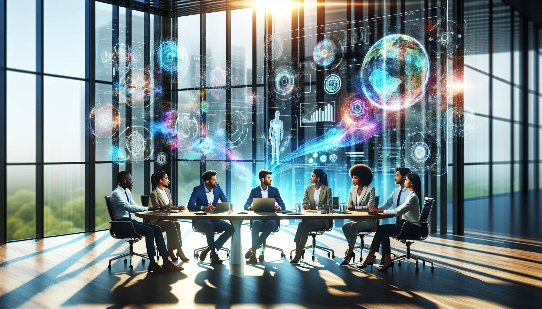 diverse professionals collaborating on futuristic concepts in a modern office.