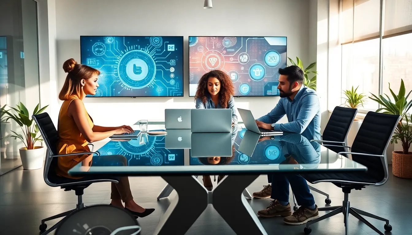 diverse professionals collaborating in a modern office setting.