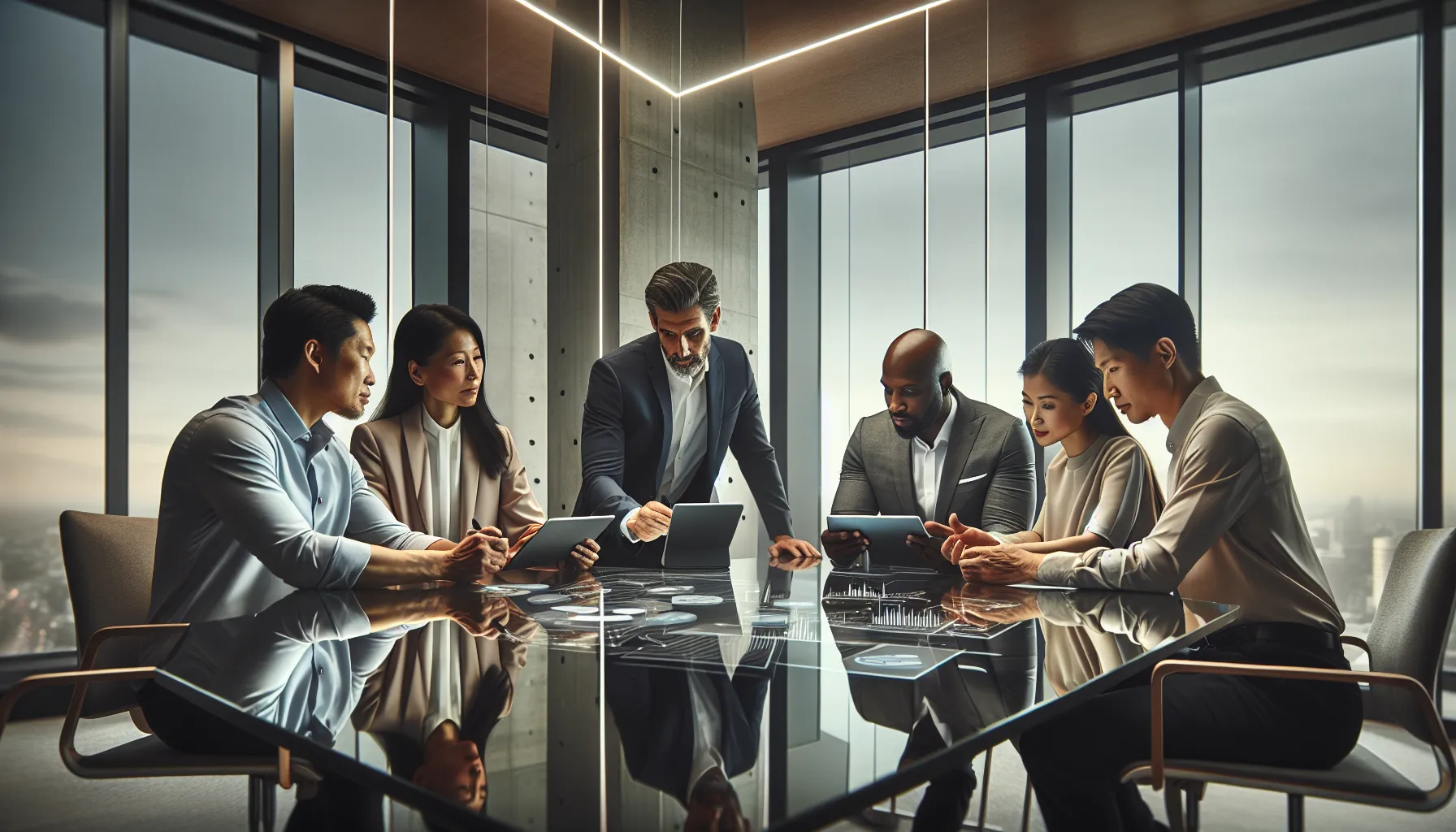diverse team collaborating on DKFFLDLRTM concepts in a modern office.