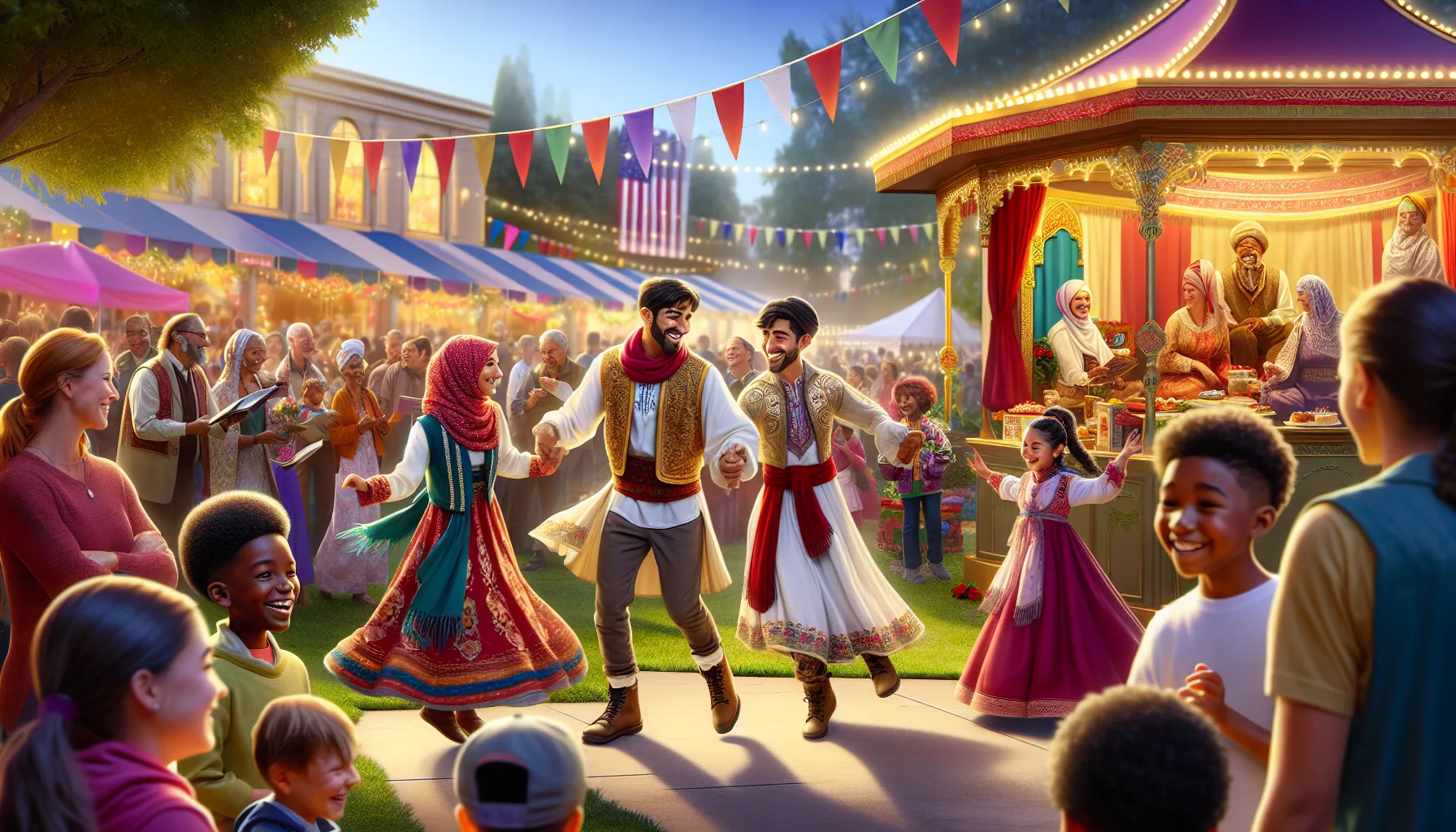 community celebration featuring diverse people engaging with Aşmuk.