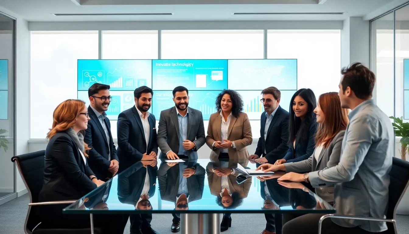 diverse team collaborating on digital solutions in a modern office.