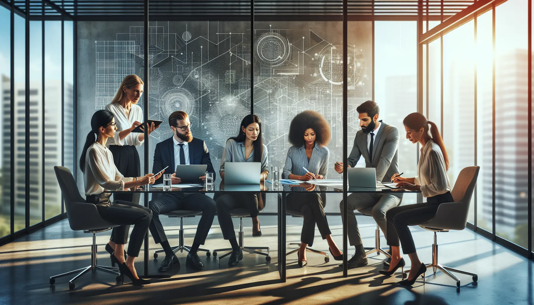 diverse team collaborating in a modern office on innovative projects.