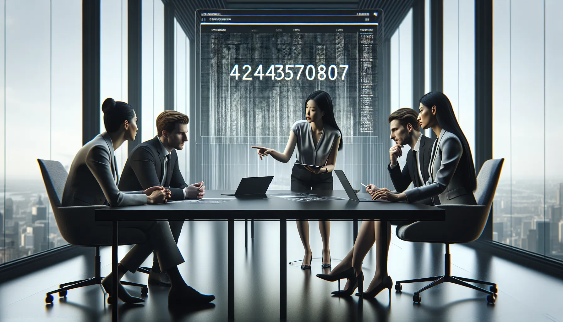 diverse team discussing the significance of a numeric code in a modern office.