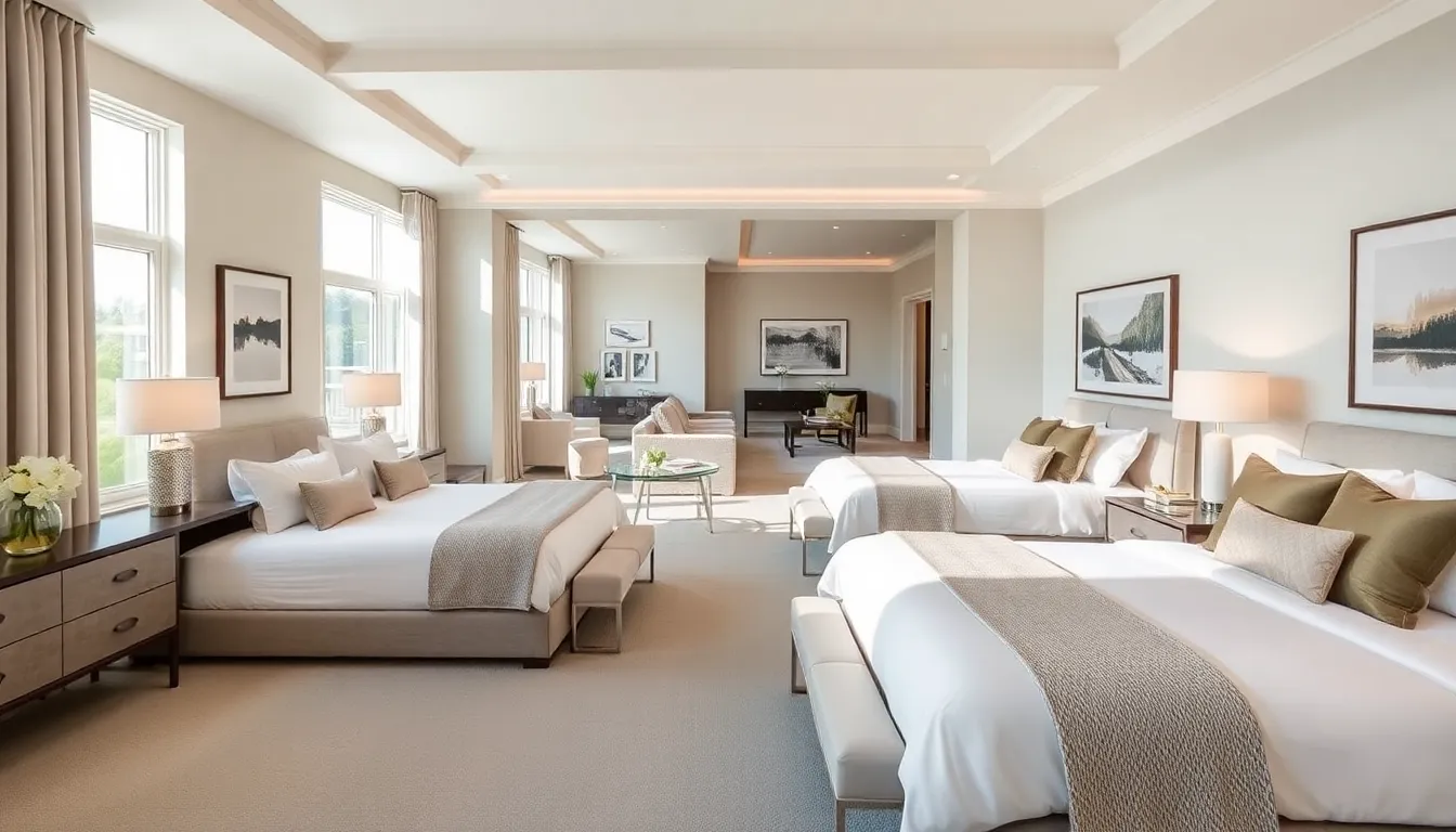 modern home interior featuring two elegant master bedrooms.
