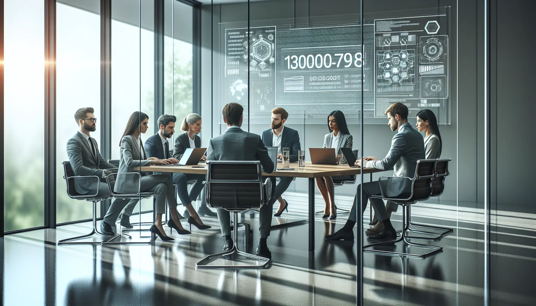 team discussing data management in a modern office.