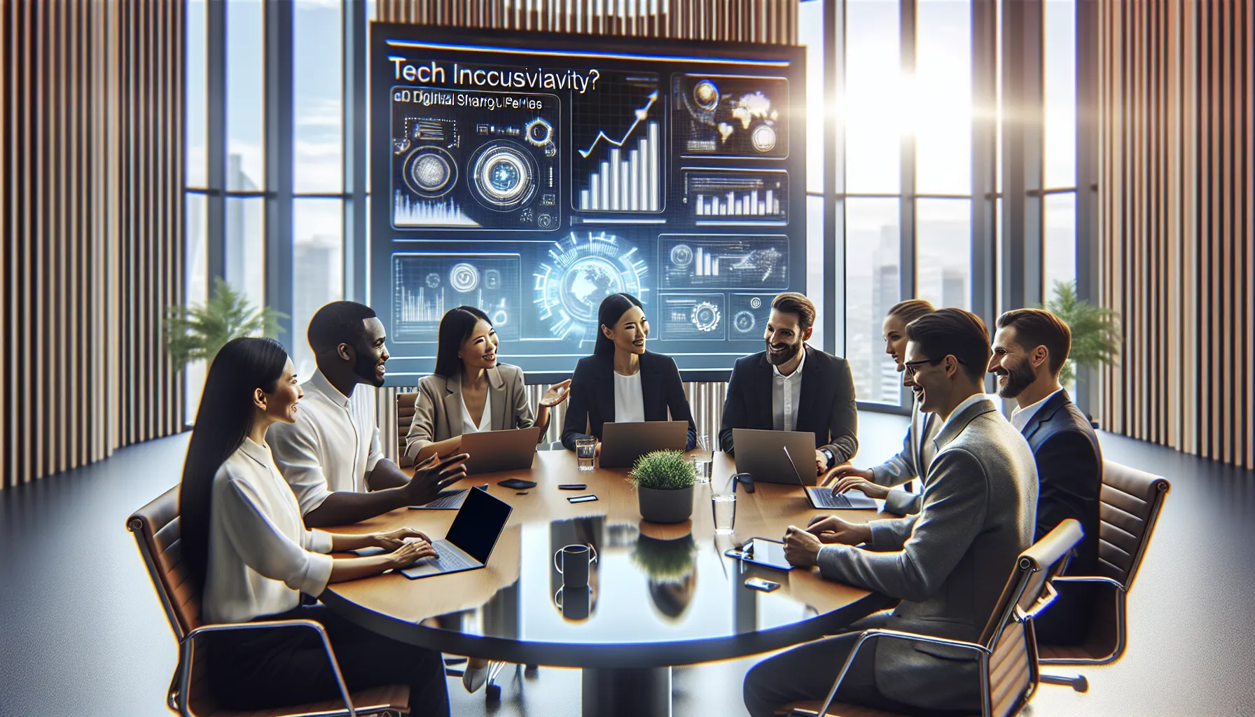 diverse professionals discussing digital collaboration strategies in a modern office.