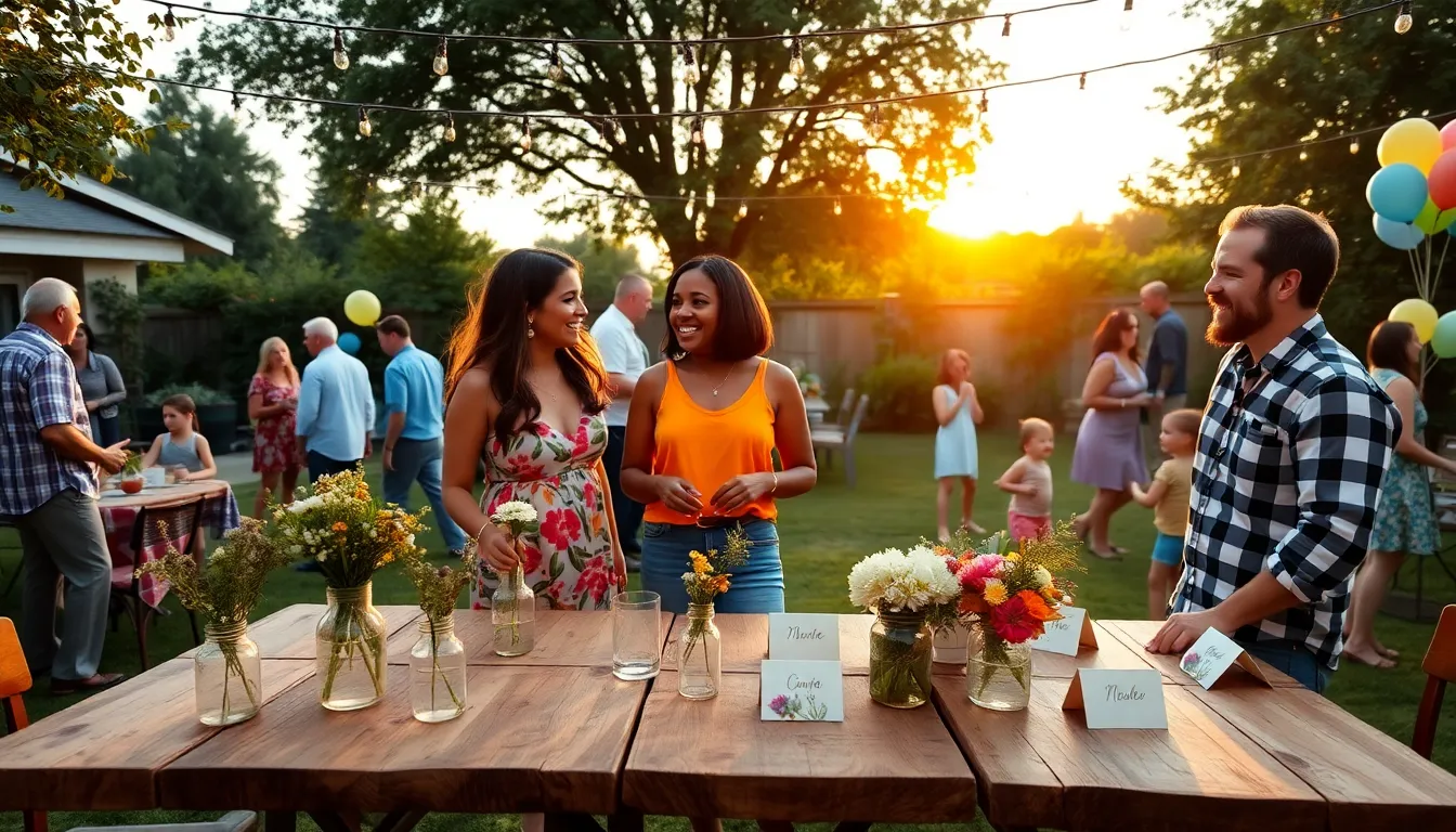 a joyful outdoor gathering with simple decorations and diverse participants.