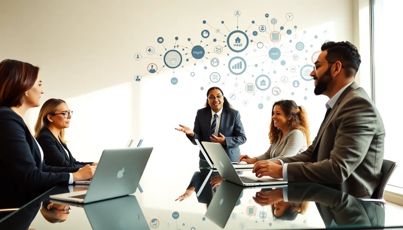 diverse team discussing the concept of ntktvtnh in a modern office.