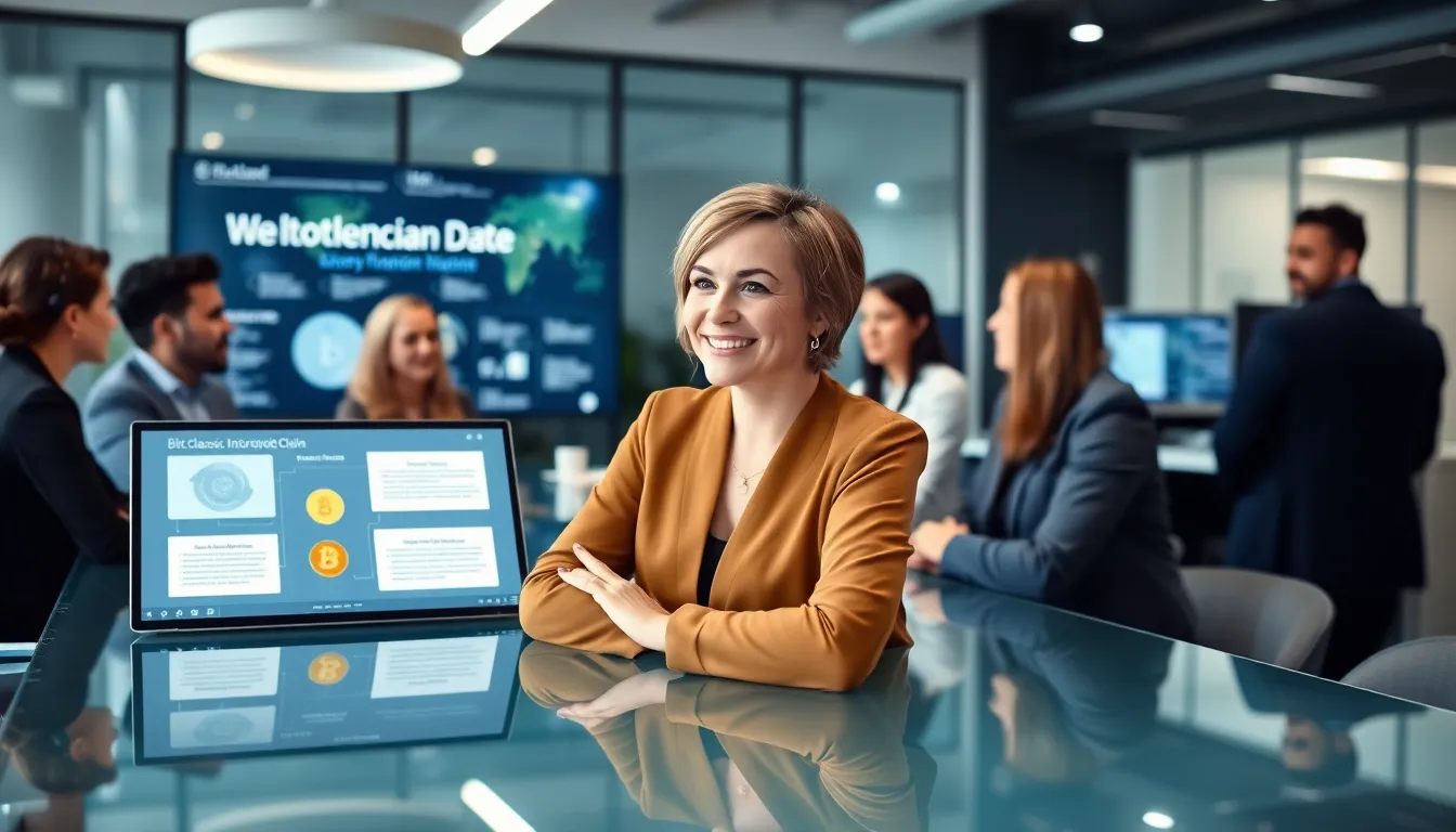 diverse tech team discussing cryptocurrency in a modern office.